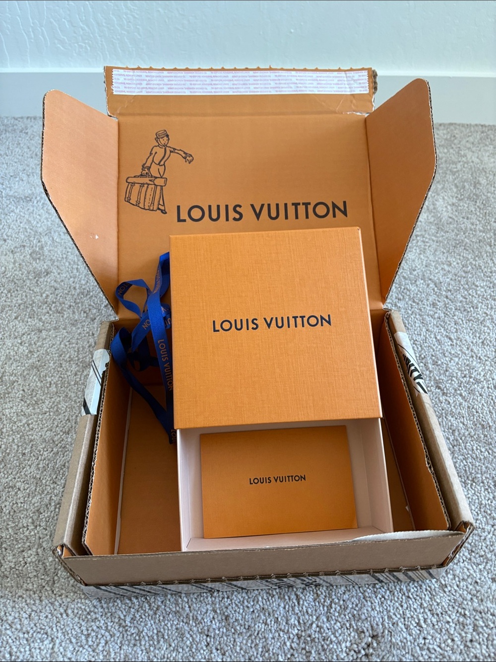 Louis Vuitton Orange Box, Blue Ribbon, bag, 6.5x6.5x 2.5